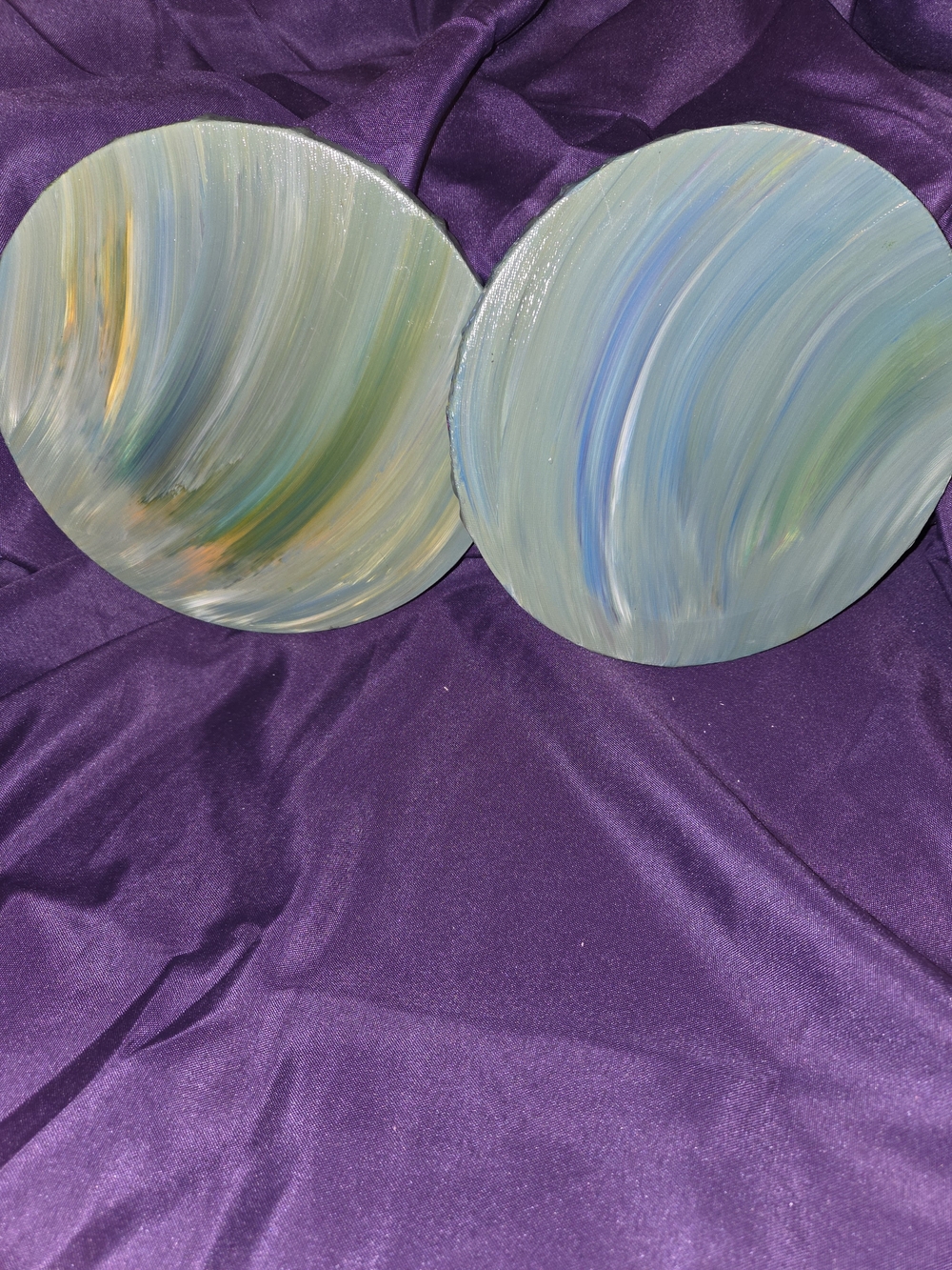 Two Abstract Swirl Round Wall Art in Blue and Green